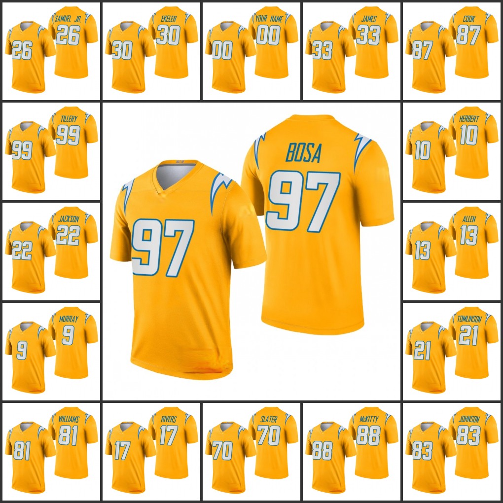 Los AngelesChargersMen Women Youth #30 Austin Ekeler 13 Keenan Allen 10 Justin Herbert 97 Joey Bosa 17 Philip Rivers Custom Gold Inverted Legend Jersey
Los AngelesChargersMen Women Youth #30 Austin Ekeler 13 Keenan Allen 10 Justin Herbert 97 Joey Bosa 17 Philip Rivers Custom Gold Inverted Legend Jersey