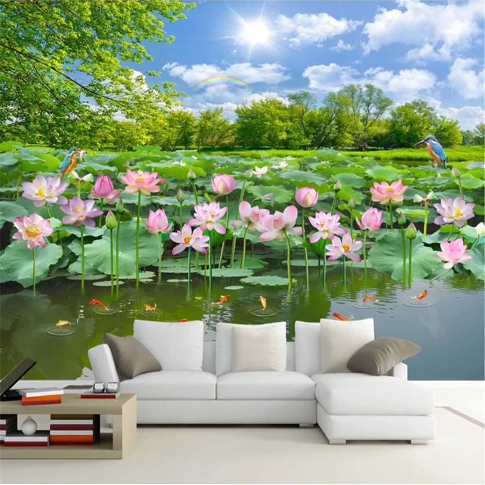 Custom Wallpapers Beautiful Park Wall Mural Pond Lotus Wallpaper Home Decoration