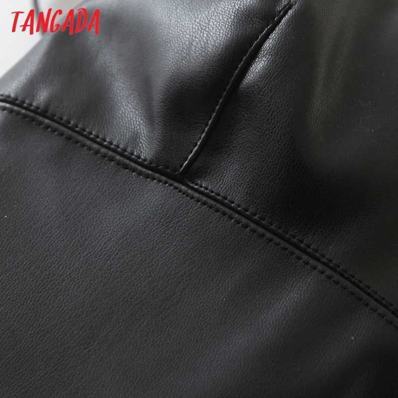 Tangada women sexy pu leather patchwork strethy camis top spaghetti strap sleeveless backless shirts solid tops 8H6 210625