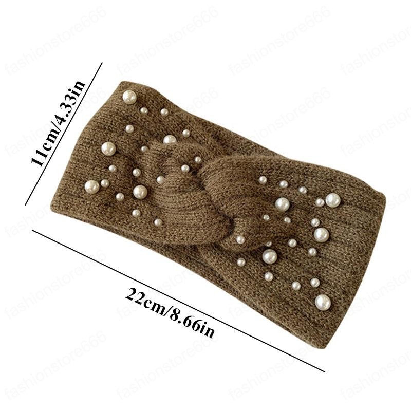 Women Fashion Knitted Headband Elegant Temperament Pearl Wide-brimmed Hair Bands Autumn Winter Warm Headwear Hair Accessories