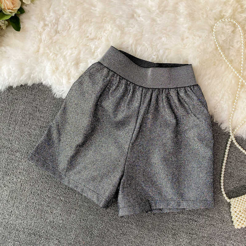 Korea Blingbling Stretch High Waist Wide Leg Shorts Summer Causal Women Short Pantalones Cortos De Mujer 6G753 210603