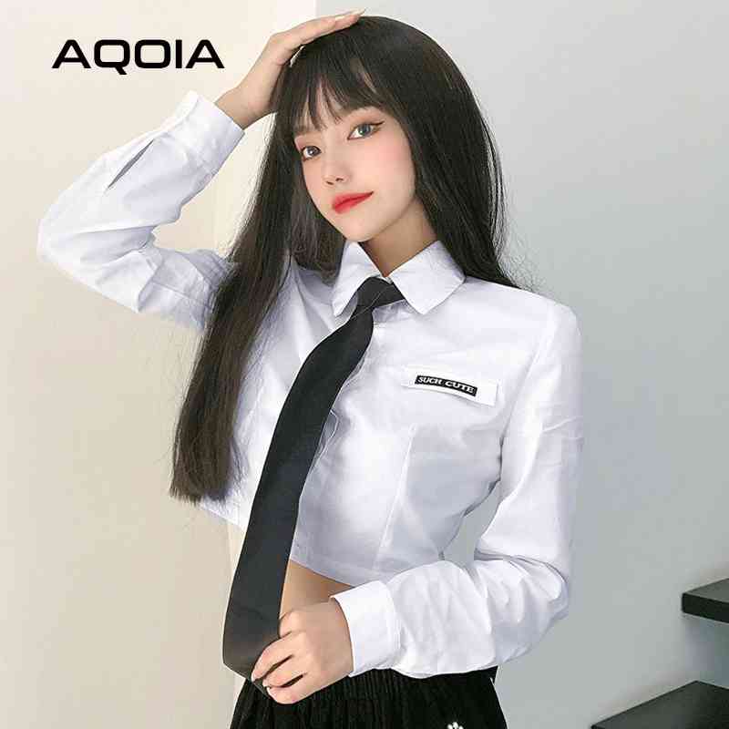 Spring Sexy Cotton Women Short Blouse Tie Button Up Letter Embroidery Long Sleeve Ladies White Shirt Korean Female Clothing 210521, Shirt and tie
Spring Sexy Cotton Women Short Blouse Tie Button Up Letter Embroidery Long Sleeve Ladies White Shirt Korean Female Clothing 210521, Shirt and tie