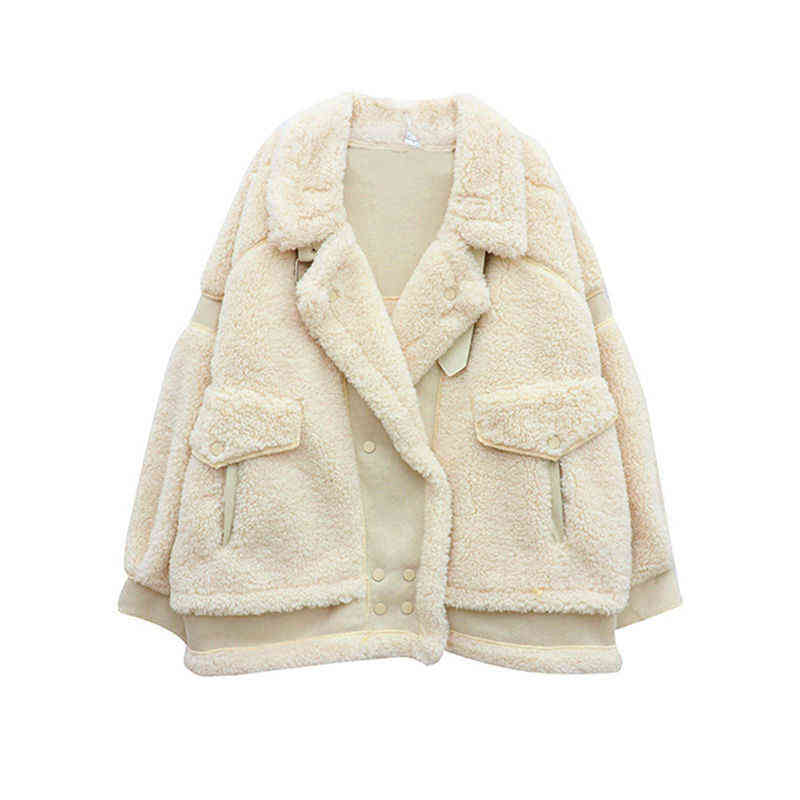Lucyever Women's Lamb Wool Coat Winter Thickened Warm Fluffy Jacket Female Oversize Beige Korean Casual Cashmere Coats 211123