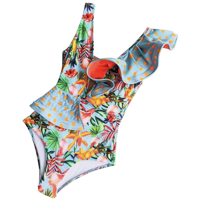 Vintage Butterfly Sleeve One-Piece Swim Suits Boho Ruffle Print Swimwear Bathing Sexy Swimming For Women Swimsuit B403 210420