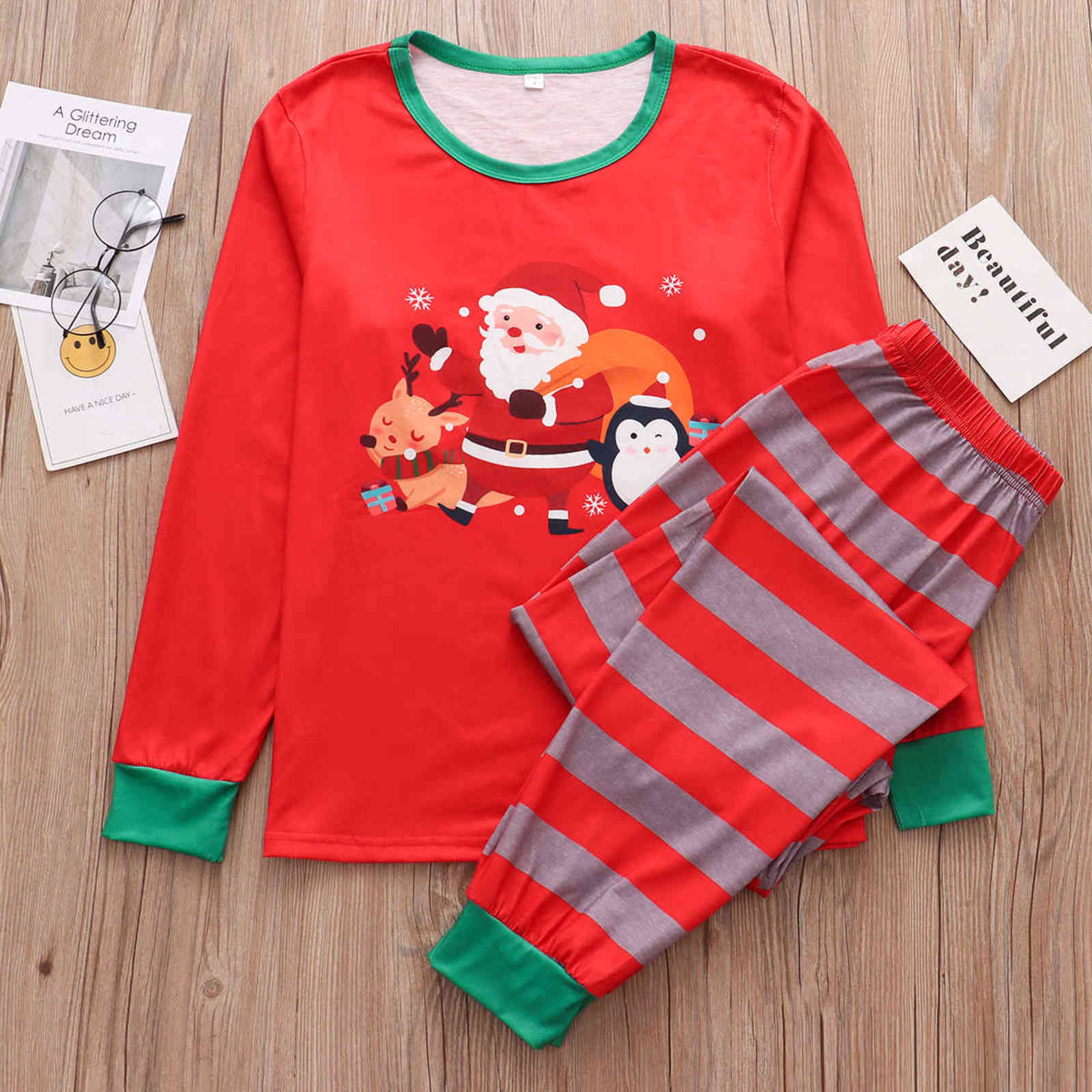 Christmas Family Matching Pajamas Set Xmas Santa Stitching Adult Kid Pyjamas Clothing Baby Jumpsuit Clothes 211102