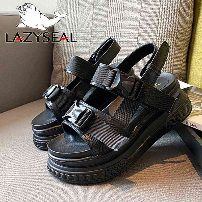 LazySeal Platform Women's Sandals 2021 Fashion Summer Leather Buckle Women Thick Soled Beach Sandal Casual Chunky Woman Shoes X220214
