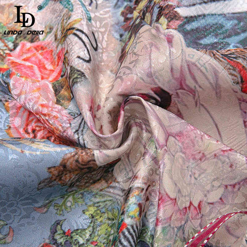 Autumn Fashion Runway Vintage Dress Women Turn-down Collar Bow Beading Graffiti Printing Ruffle A Line Mini 210522