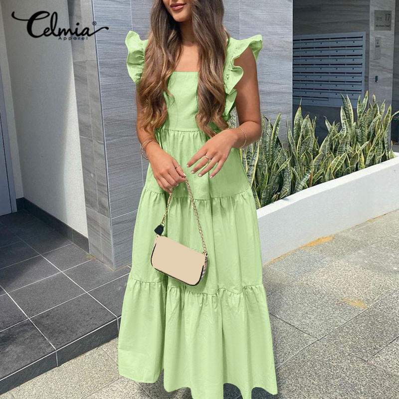 Celmia 2021 Summer Ruffled Sundress Fashion Women Sexy Sleeveless Maxi Dress Square Collar Casual Bandage Backless Vestidos Robe, Black
Celmia 2021 Summer Ruffled Sundress Fashion Women Sexy Sleeveless Maxi Dress Square Collar Casual Bandage Backless Vestidos Robe, Black
