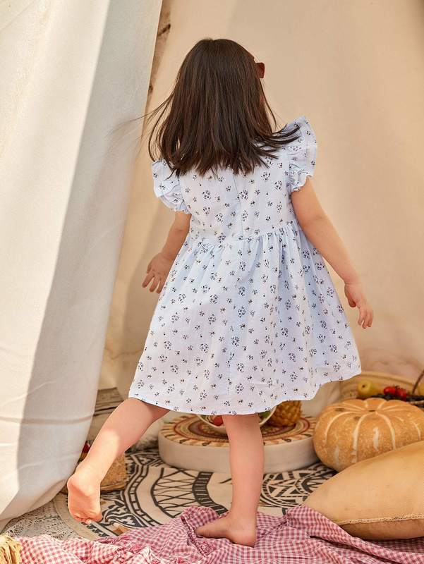 Toddler Girls Layered Ruffle Trim Ditsy Floral Dress SHE