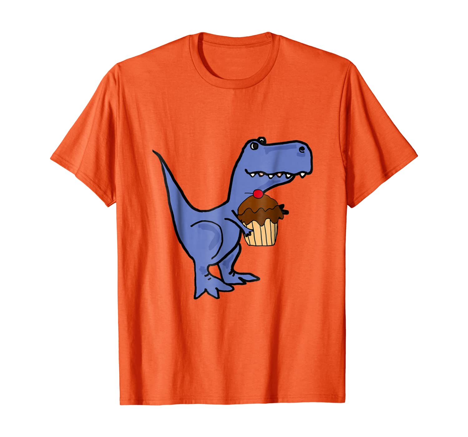 Smilenowtees Funny T-rex Dinosaur eating Cupcake T-shirt, White;black