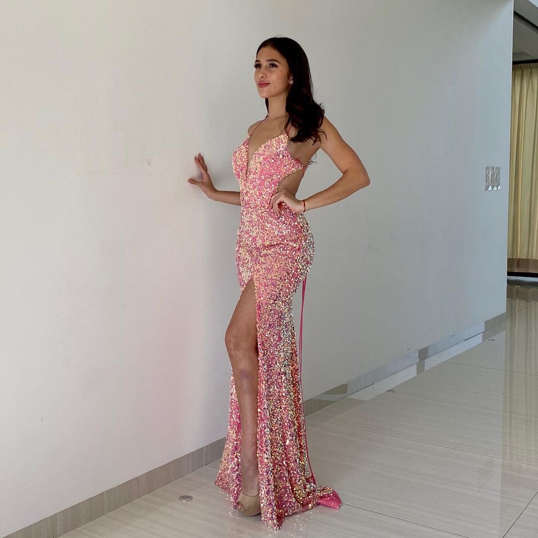 Glitter Pink Mermaid Prom Dress Sexy Halter Criss Cross Straps Backless Party Dresses African Black Girls Side Split Evening Gala Gowns