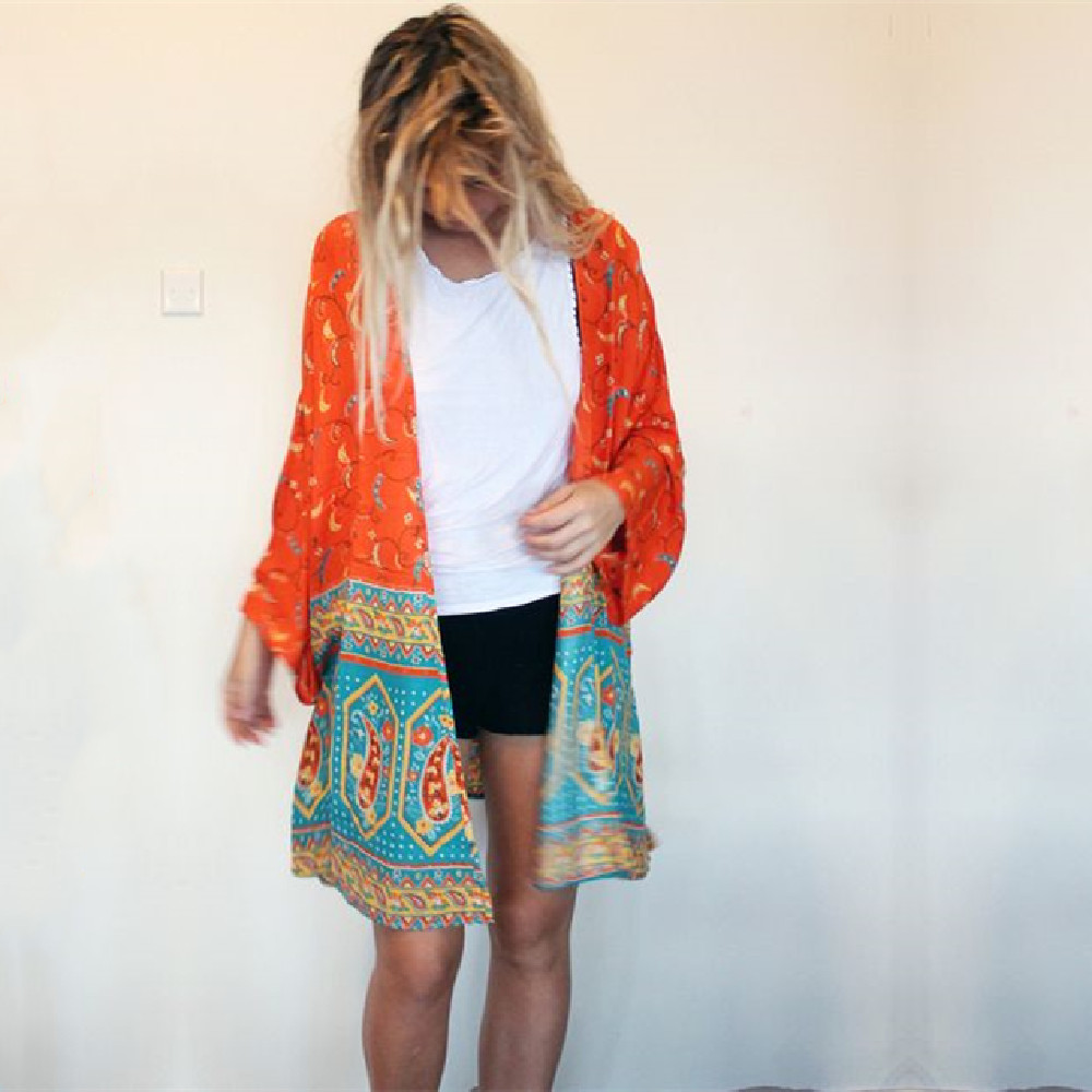 Arrivals Beach Cover up Chiffon Print Long Swimwear Robe de Plage Swimsuit ups Ethnic Beachwear Saida Praia #Q207 210420