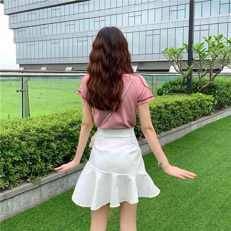 Skirts Japan Style Chic Slim Yellow High Waist Wrap Hip Ruffles Mermaid Skirt Women Sweet Faldas Mujer Moda Fashion Summer 210429