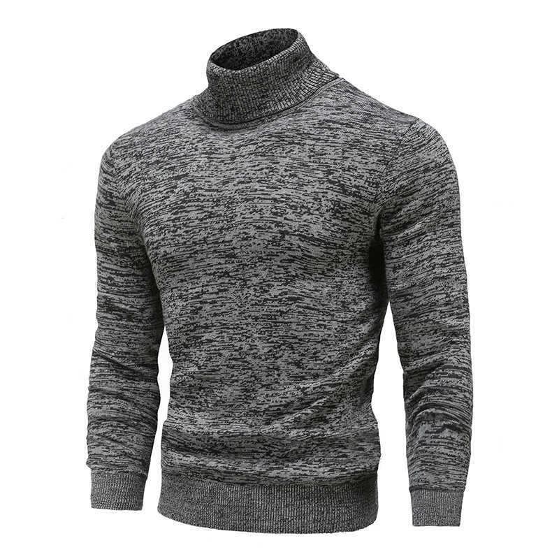 Winter Men's Turtleneck Sweaters Cotton Slim Knitted Pullovers Men Solid Color Casual Male Autumn Knitwear 211008