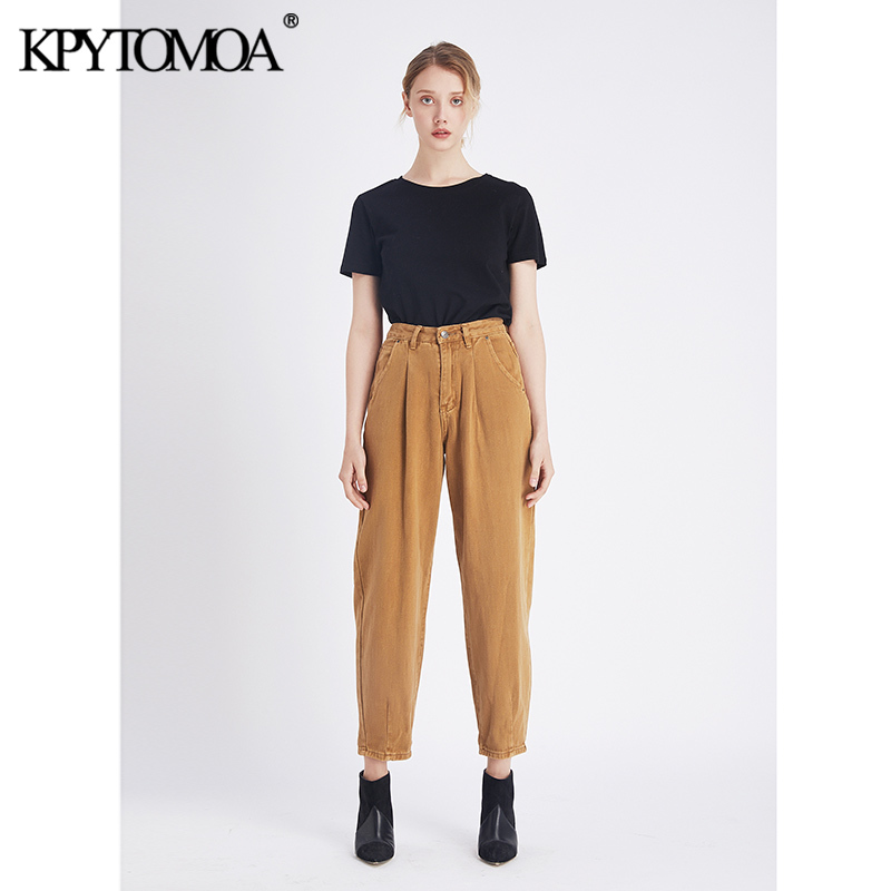 Stylish High Waist Harem Pants Washed Effect Jeans Women Fashion Pockets Zipper Fly With Darts Ankle Trousers Jean 210420