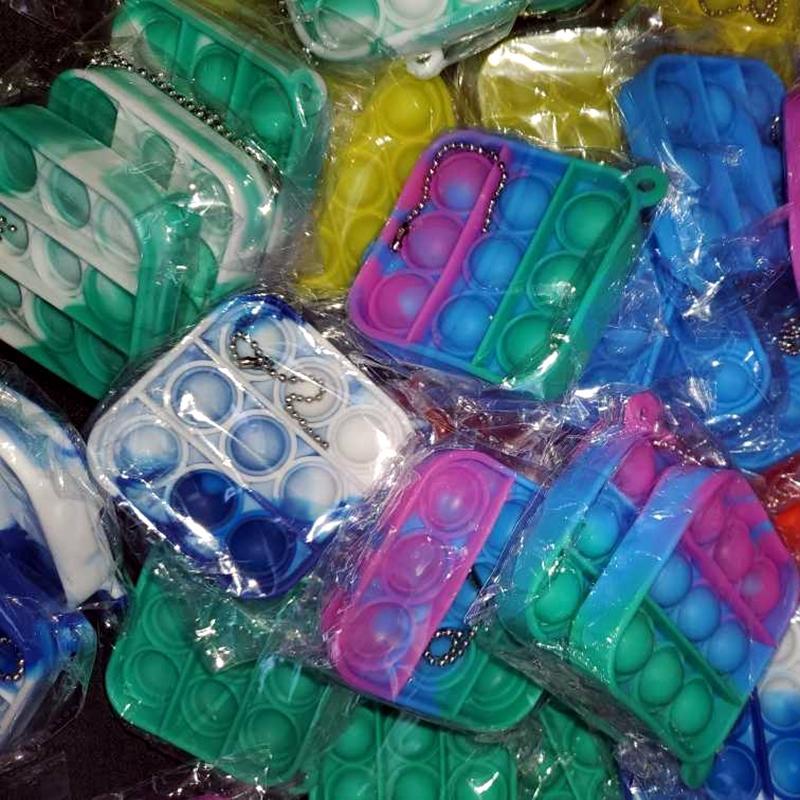 Fidget Simple Keychain Push Bubbles Pop Toys keys chain Anti Stress Decompression Bubble Board Key Ring Finger Toy