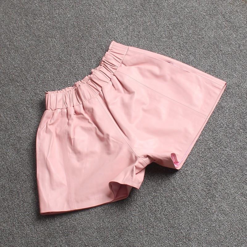 High Quality Women Elastic Waist Wide Leg Short Pants 8 Colors Casual Streetwear Shorts Slim Fit Sheepskin Real Leather Women's