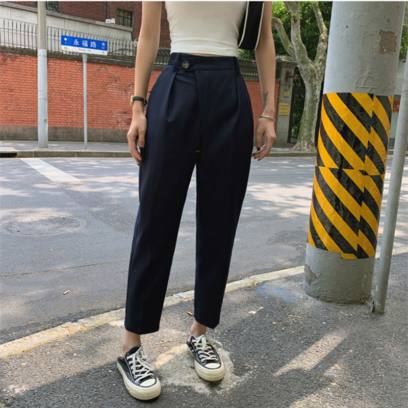 High Waist Suit Pants Women Casual Loose Straight Radish Harem Summer OL Female Trousers Pantalon Mujer 210421