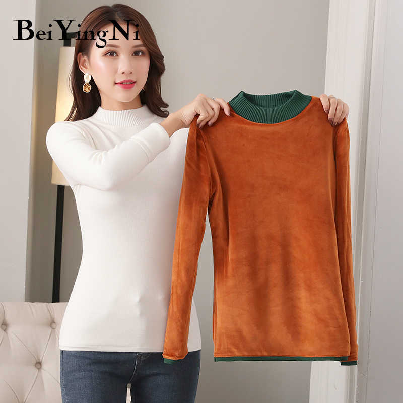 Beiyingni Women Sweaters Pullovers Fleece Warm Thick Elasticity Female Clothes Slim Jumper Autumn Winter Knitted Sweater Korean 210918