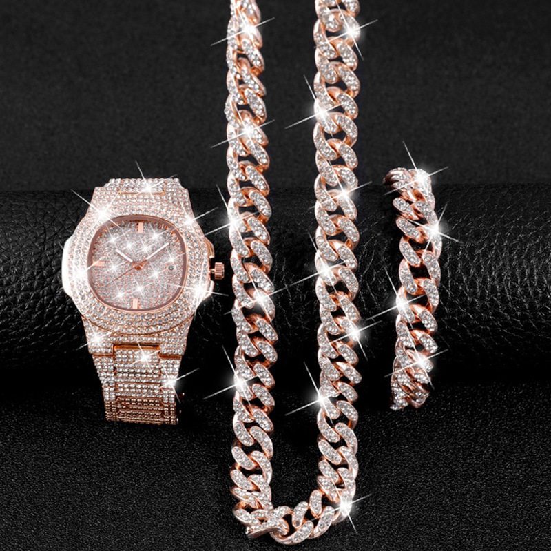 2cm Hip Hop Gold Color Iced Out Crystal Miami Cuban Chain Gold Silver Men Watch & Necklace & Bracelet Set Hip Hop King New, Golden
2cm Hip Hop Gold Color Iced Out Crystal Miami Cuban Chain Gold Silver Men Watch & Necklace & Bracelet Set Hip Hop King New, Golden