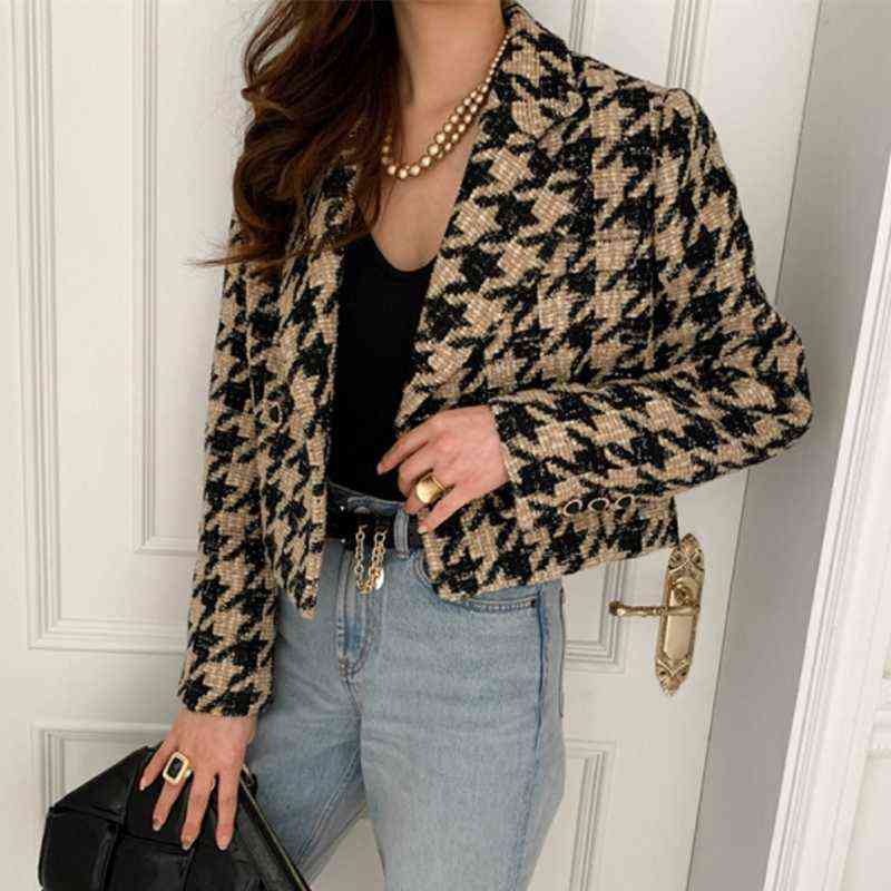 Colorfaith Autumn Winter Women's Blazers Jackets Checkered Korean Lady Wild Plaid Bling Short Tops JK1292 211122
