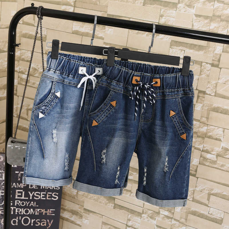 Large Size Women Fat MM Summer Students Denim Shorts Female 200 Pounds Plus Five Points Wide Leg Harem Trousers MZ1573 210714