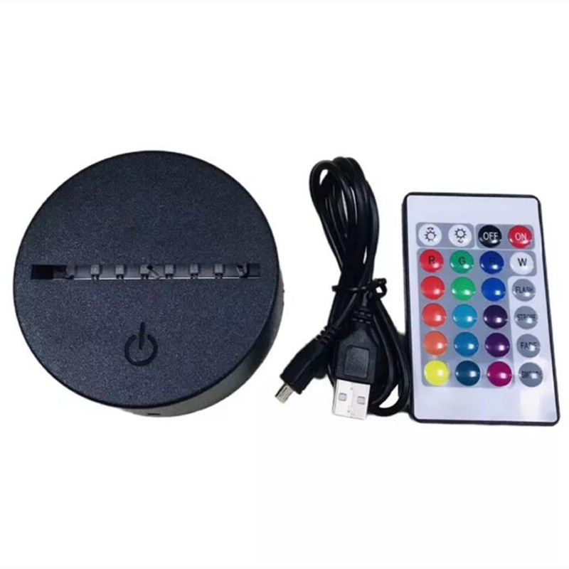 2 pcs Black Acrylic 3D LED Lamp Base Table Night Light Bases LEDs 7 Color-Adjust ABS USB Remote Control Lighting Accessories Home Decor
