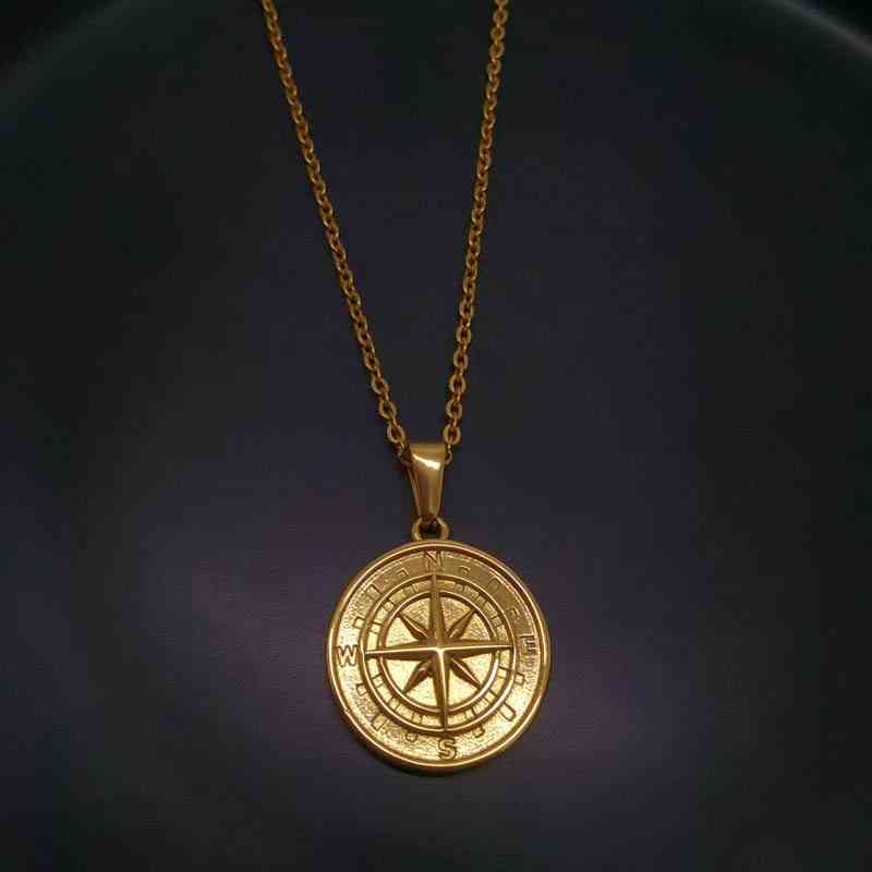 Necklace Hip-hop Rock Women Men Gold Compass Pendant Vintage Stainless Steel Round Coin Fashion Chain Jewelry
Necklace Hip-hop Rock Women Men Gold Compass Pendant Vintage Stainless Steel Round Coin Fashion Chain Jewelry