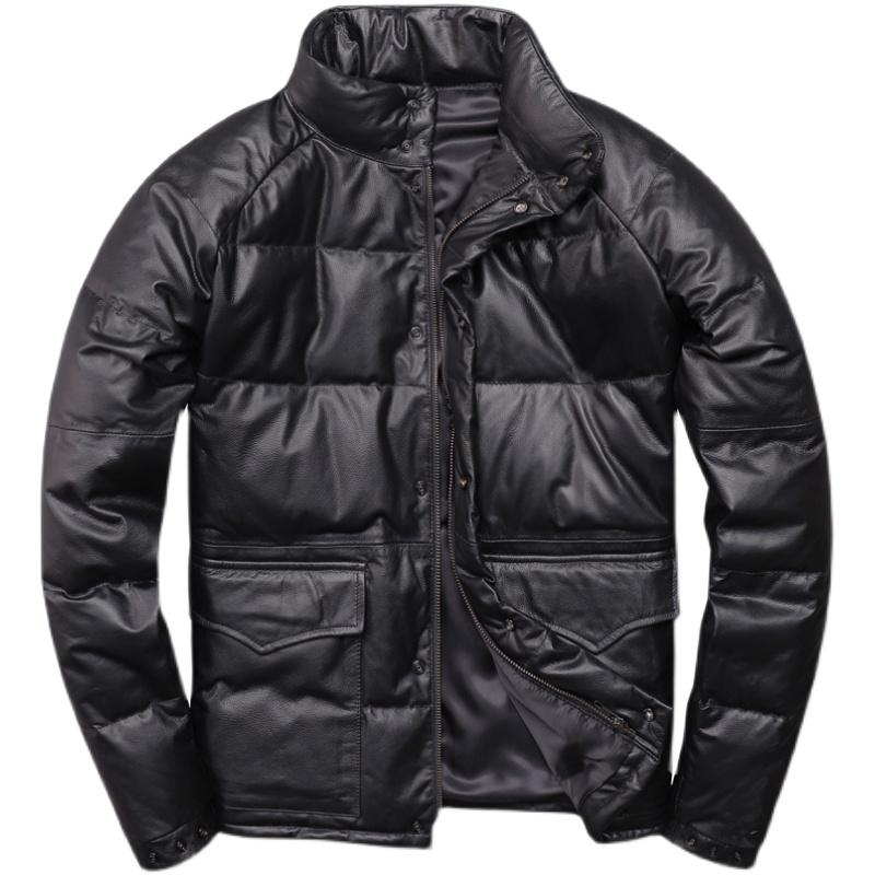 Men&#039;s Leather & Faux Winter Genuine Cowhide Jacket Men Warm Thick Down Coat Male Black Cow Jackets Korean Chamarras Para Hombre 846 от DHgate WW