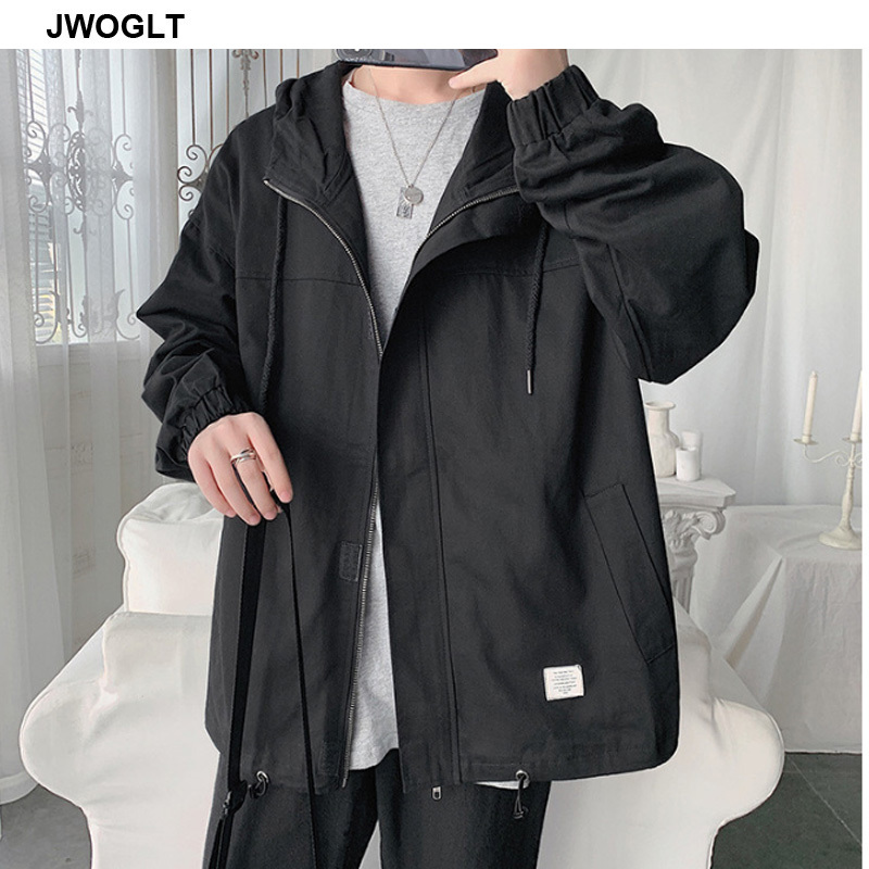 Autumn Fashion Mens Casual Jacket Loose Hooded Outerwear Windbreaker Cotton Zipper Black Khaki Army green Coats 4XL 5XL 210412
