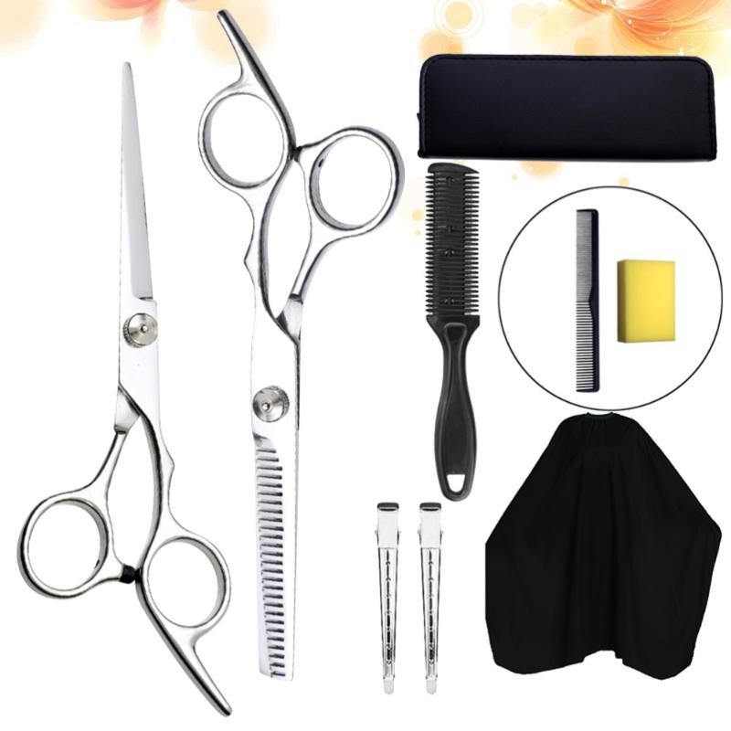 Hair Scissors 9PCS Assorted Hairdressing Tools Cutting Combs Clips Cape Kit Salon For Home Barber Shop