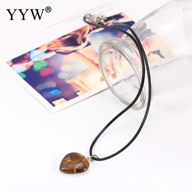 YYW Natural Stone Pendant Necklace Leather Cord Choker Necklaces Jewelry Women's Tiger Eye Quartz Rose Stone Pendant Necklaces Y0301