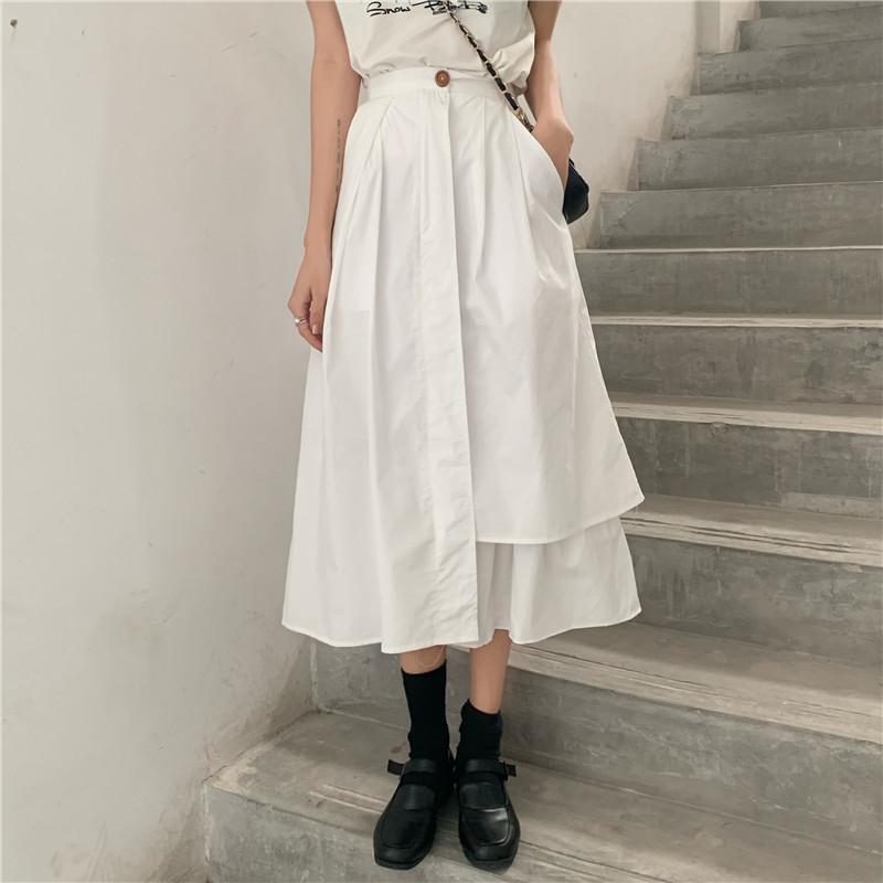 Skirts LANMREM 2021 Spring Summer Arrivals A-line High Waist Mid-calf Women Solid Pattern Fashion Casual Irregular Skirt 23200