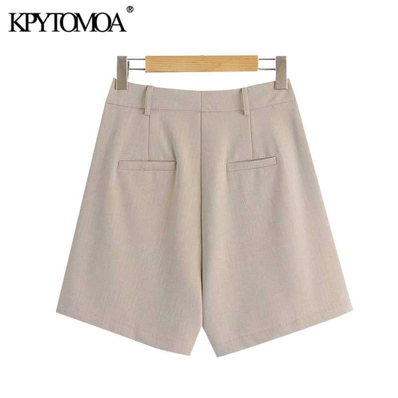 KPYTOMOA Women Chic Fashion Office Wear Side Pockets Shorts Vintage High Waist Zipper Fly Female Short Pants Mujer 210714