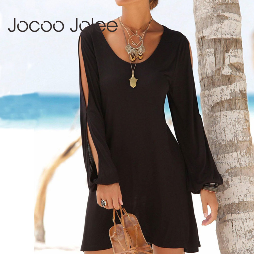 Jocoo Jolee Casual Hollow Out Lantern Sleeve O Neck Loose Dress Casual Solid Straight Dress Elegant Beach Party Mini Dress 2021, Black
Jocoo Jolee Casual Hollow Out Lantern Sleeve O Neck Loose Dress Casual Solid Straight Dress Elegant Beach Party Mini Dress 2021, Black
