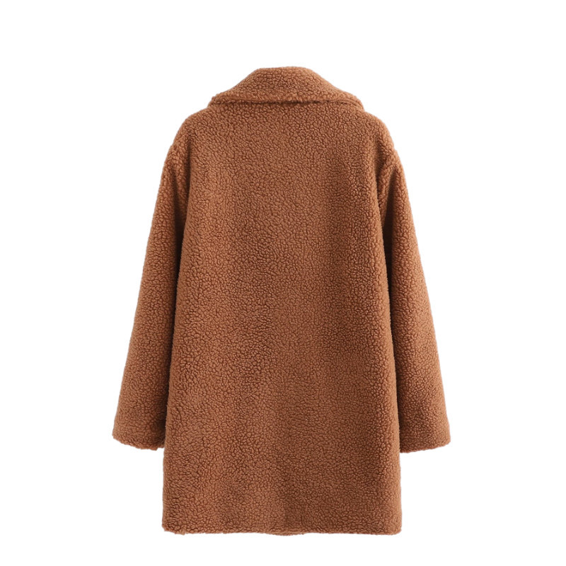PUWD Casual Woman Oversized Brown Lambswoo Coat Fashion Ladies Winter Loose Warm Outerwear Female Chic Thick Pocket Jackets 210524