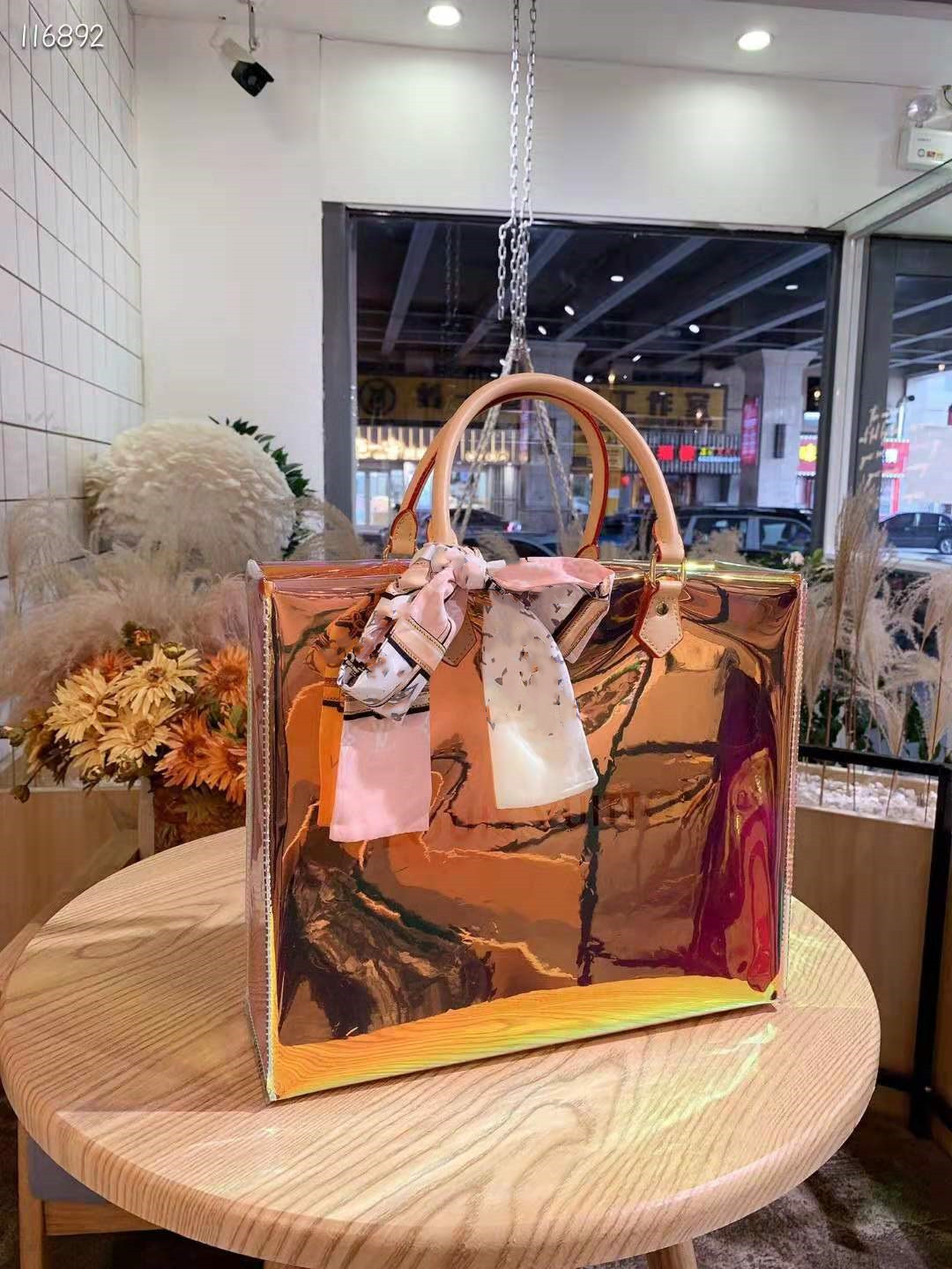 Designer women's laser shopping bag, handbag and silk scarf