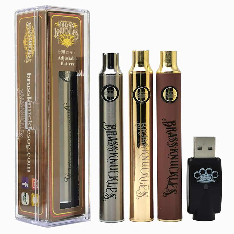 BK Brass Knuckles Battery E Cigarette 900mAh Vape Pen Voltage Adjustable 3.2V 3.7V 4.1V Wood SS Gold 510 Preheating Batteries For Cartridges
BK Brass Knuckles Battery E Cigarette 900mAh Vape Pen Voltage Adjustable 3.2V 3.7V 4.1V Wood SS Gold 510 Preheating Batteries For Cartridges