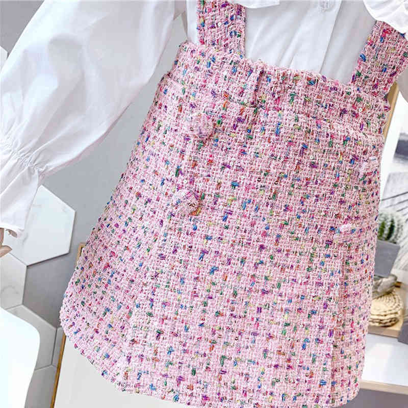 Girl Set Autumn Kid Clothes Big Collar Doll Long Sleeve Shirt + Vest Dress 2Pcs Korean Style Children's Clothing 210515