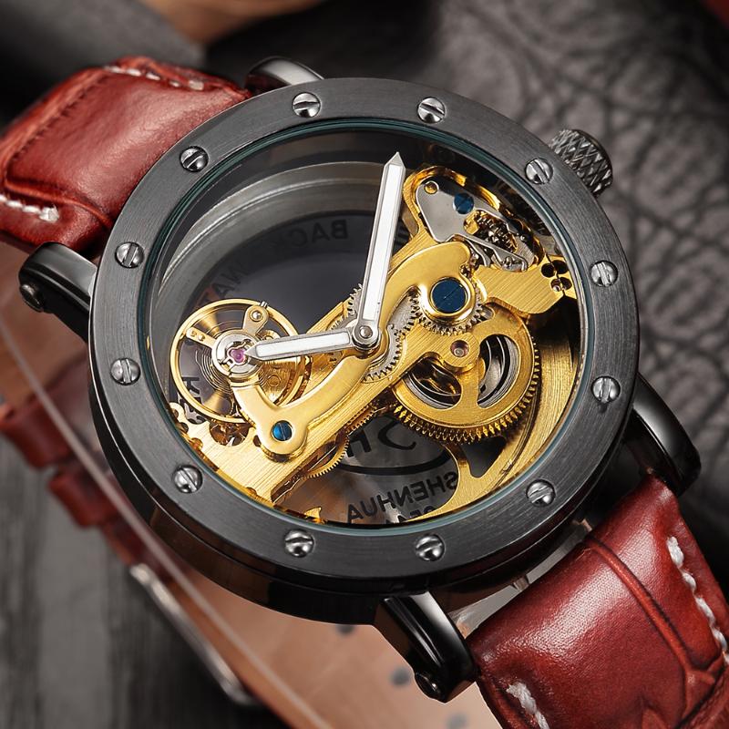 Wristwatches SHENHUA 2021 Black Men's Automatic Mechanical Watches Hollow Out Transparent Skeleton Genuine Leather Band, Black band
Wristwatches SHENHUA 2021 Black Men's Automatic Mechanical Watches Hollow Out Transparent Skeleton Genuine Leather Band, Black band