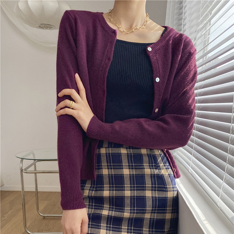 Single-breasted Sweaters Autumn Knitwear Tops Women OL Long Sleeve Loose Knitted Cardigan Sweater Coat 6 Colors 210421