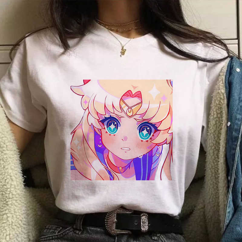 Tops kawaii Sailor Moon Graphic T-shirt Women Japan Anime Tshirt 2021 Fashion Harajuku Aesthetic White tshirt Female T Shirt X0527
