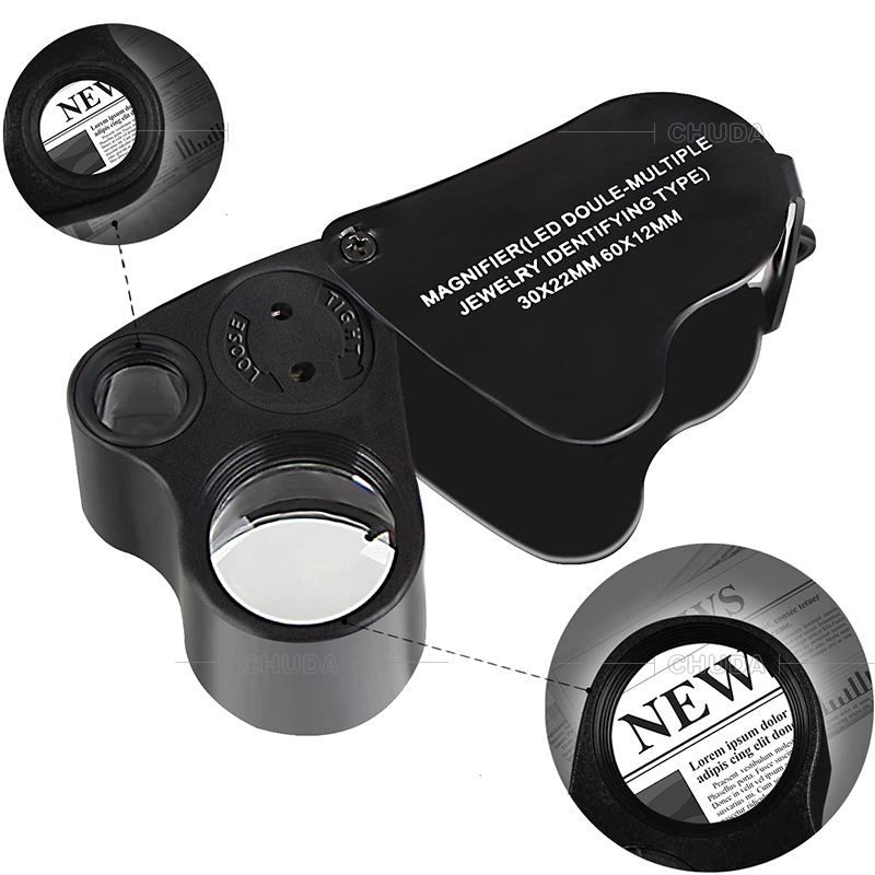 Microscope 30X 60X Illuminated Jewelers Eye Loupe Magnifier, Foldable Jewelry Magnifier with Bright LED Light for Gems Coins Black 9889 Silv
Microscope 30X 60X Illuminated Jewelers Eye Loupe Magnifier, Foldable Jewelry Magnifier with Bright LED Light for Gems Coins Black 9889 Silv