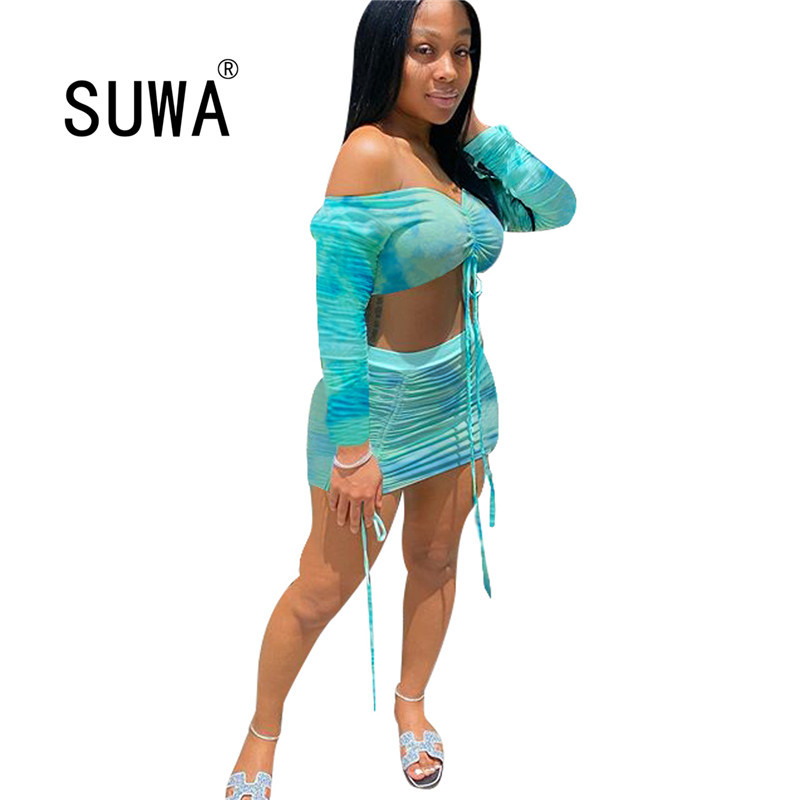 Women Tie Dye Off Shoulder Long Sleeve Stacked Ruched Top Bodycon Mini Dress Two Piece Clothing Sets Skirts Sexy Club Outfits 210525, Blue
Women Tie Dye Off Shoulder Long Sleeve Stacked Ruched Top Bodycon Mini Dress Two Piece Clothing Sets Skirts Sexy Club Outfits 210525, Blue
