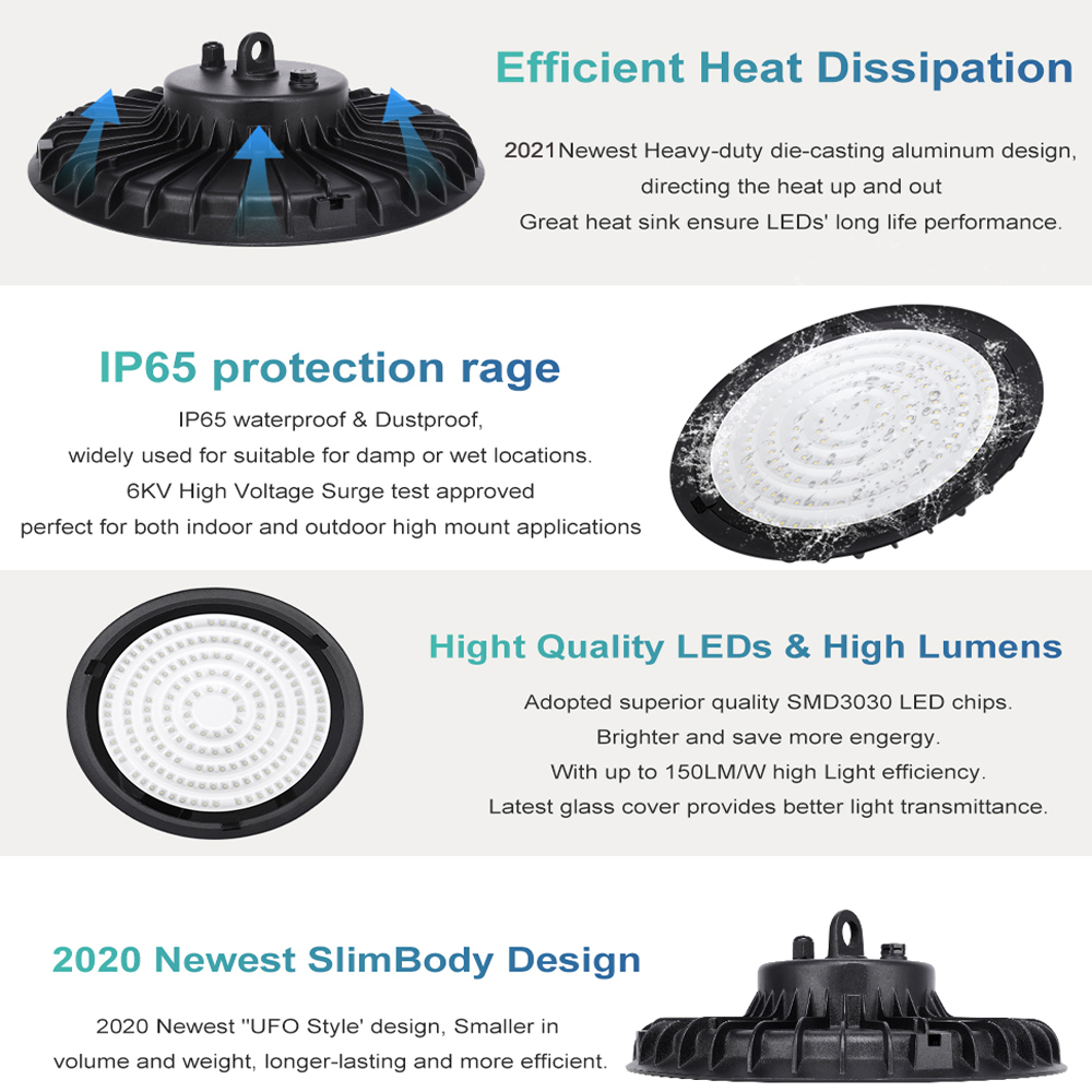 UFO LED High Bay Light 100W 200W 300W US Hook & Cable Industrial lights UFO Lamps high bay led light