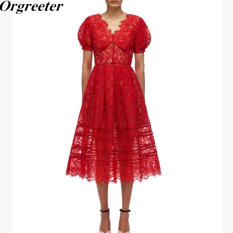 Summer Women's Classic Eyelash Lace Dress V-neck Short Puff sleeve High-waist Slim Long Party Vestidos 210525, Short dress
Summer Women's Classic Eyelash Lace Dress V-neck Short Puff sleeve High-waist Slim Long Party Vestidos 210525, Short dress