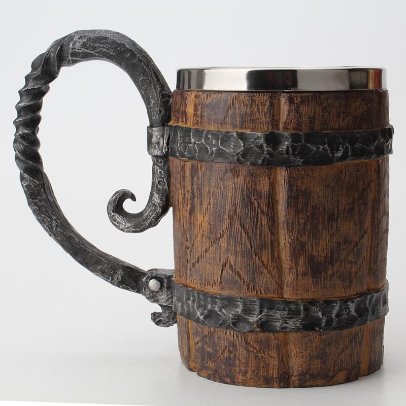 

Mugs Wooden Barrel Stainless Steel Resin 3D Beer Mug Goblet Game Tankard Coffee Cup Wine Glass 650ml GOT Gift