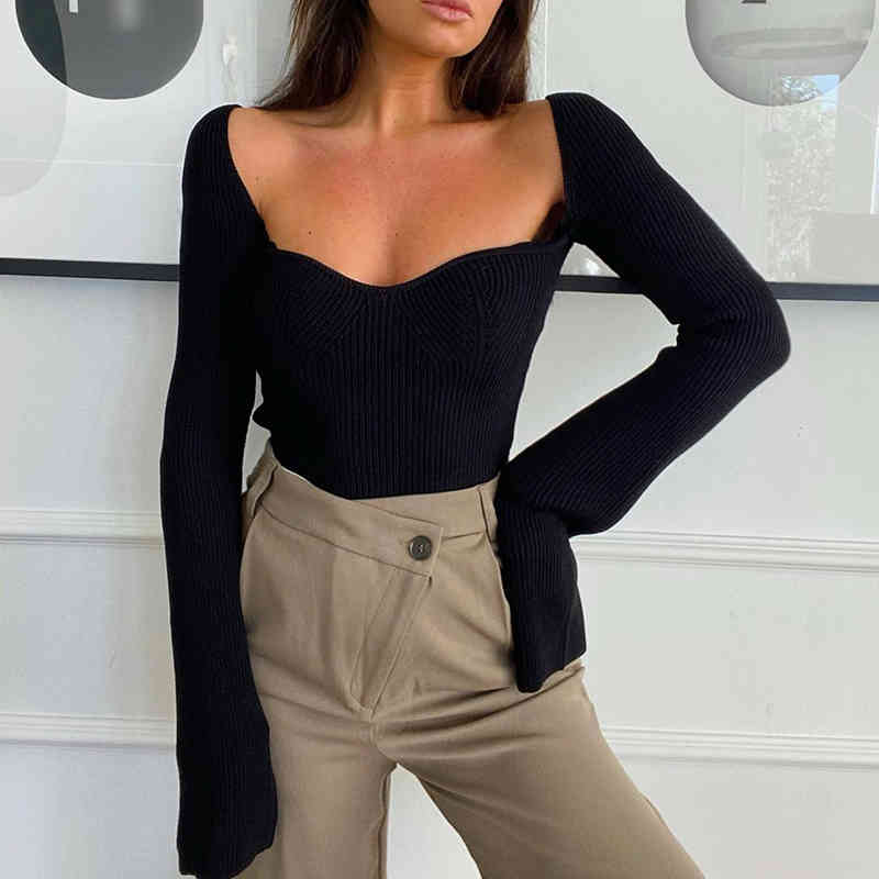 Vintage Women Stylish Knitted Shirt Spring-Autumn Fashion Ladies Bomb Knitwear Casual Female Chic Tops Girls Cute 210430