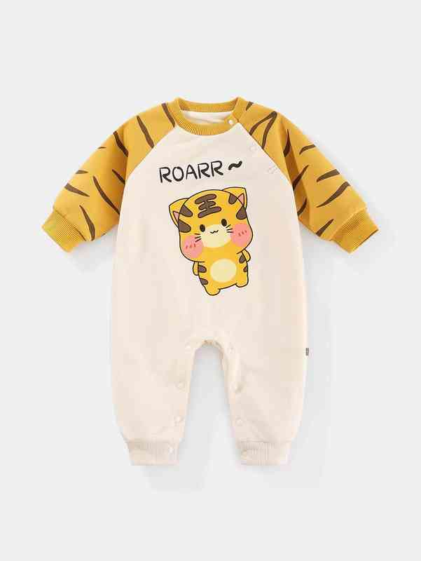 Peninsula Baby Cartoon Graphic Contrast Raglan Sleeve Thermal Jumpsuit SHE