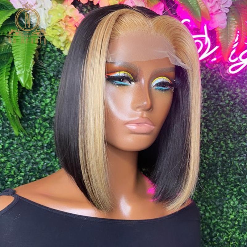 Lace Wigs Highlight Blonde Colored Blunt Cut Short Bob 13x6 Front Human Hair For Black Women HD Frontal Wig Nabeauty